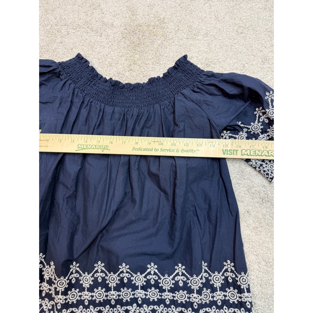 Abercrombie & Fitch Navy‎ Blue Eyelet Embroidered Off Shoulder Smocked Blouse M - Picture 6 of 6
